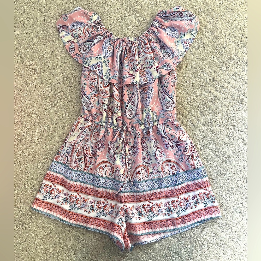 Pink Paisley Print Off the Shoulder Romper Size Small